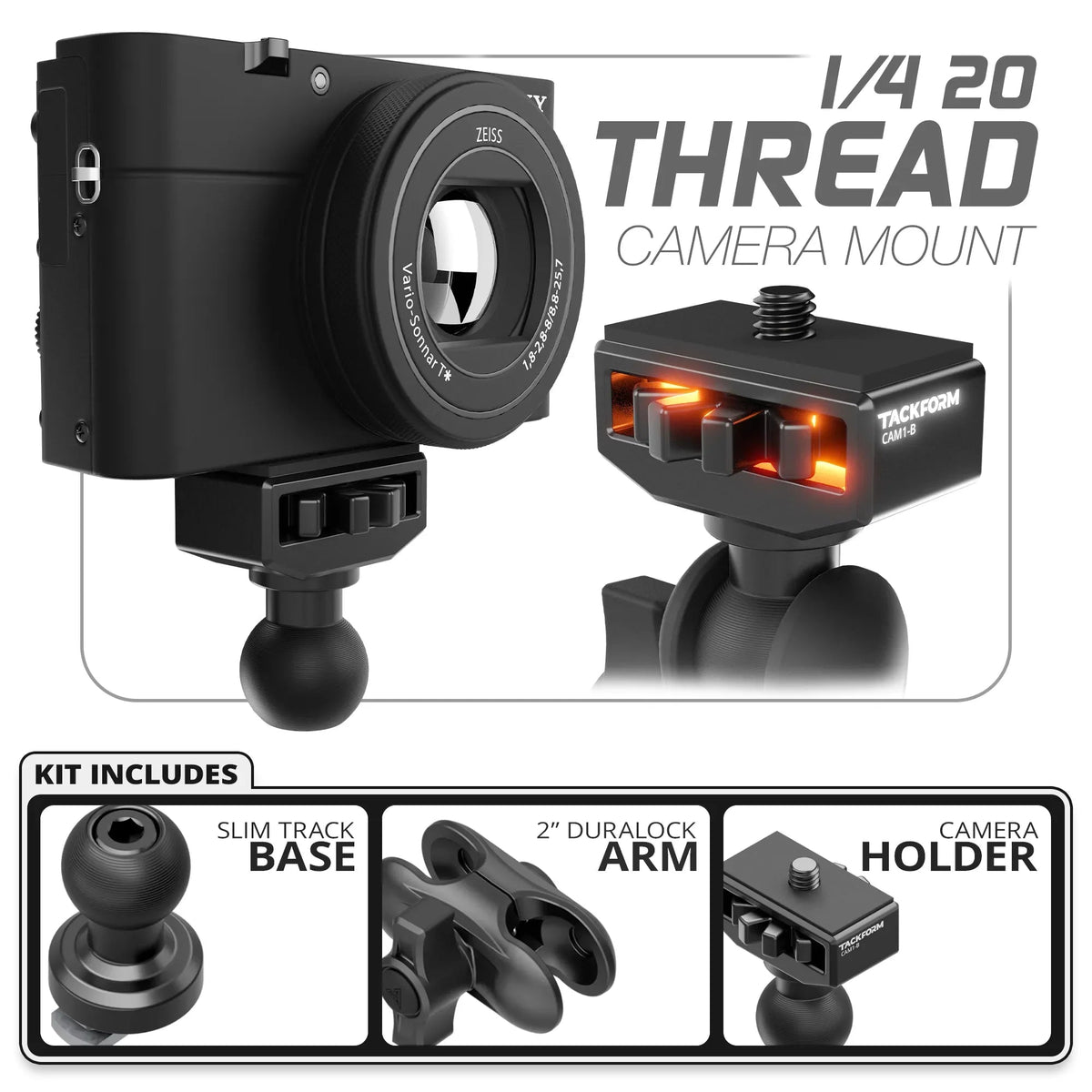 1/4"-20 Camera Mount | Slim Track Base | 2" DuraLock Arm - Xtrusion Overland