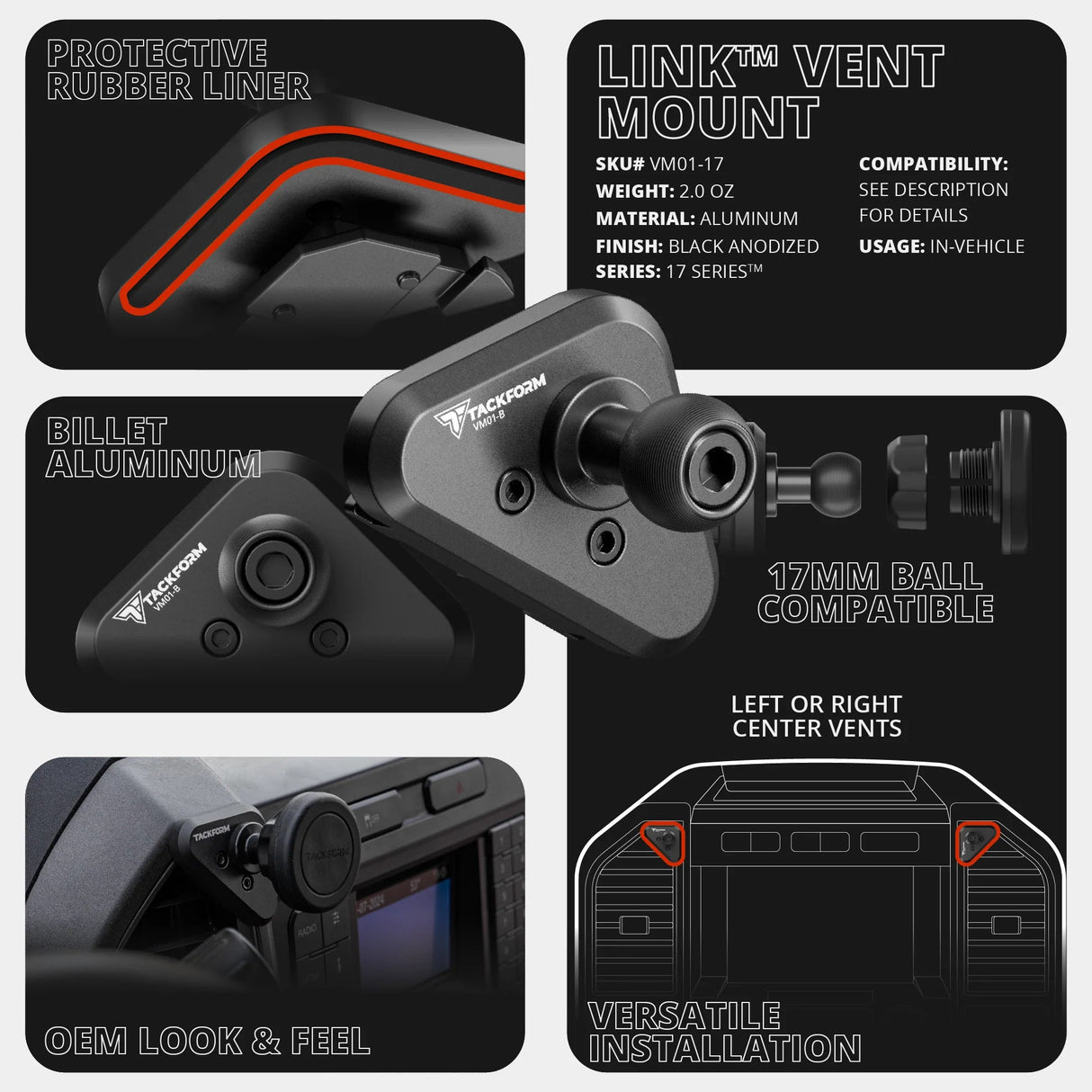‘15-‘20 Ford F-150, ‘17-‘22 Super Duty, ‘18-‘21 Expedition LINK™ Vent Mount Bracket With Qi2.2/MagSafe Charging and Cooling Phone Holder | Choose Your Arm Length | (See Compatibility Info For Year/Trim Details) - Xtrusion Overland