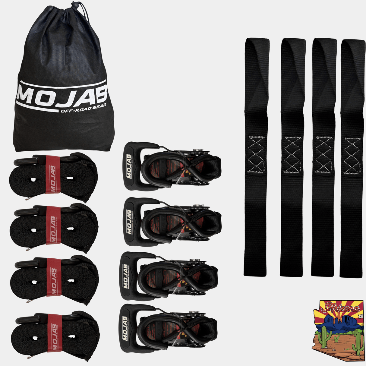 1.6" x 15' Ratchet Tie-Down Set (Pack of 4) , Closed Hook (Lifetime Warranty) - Xtrusion Overland
