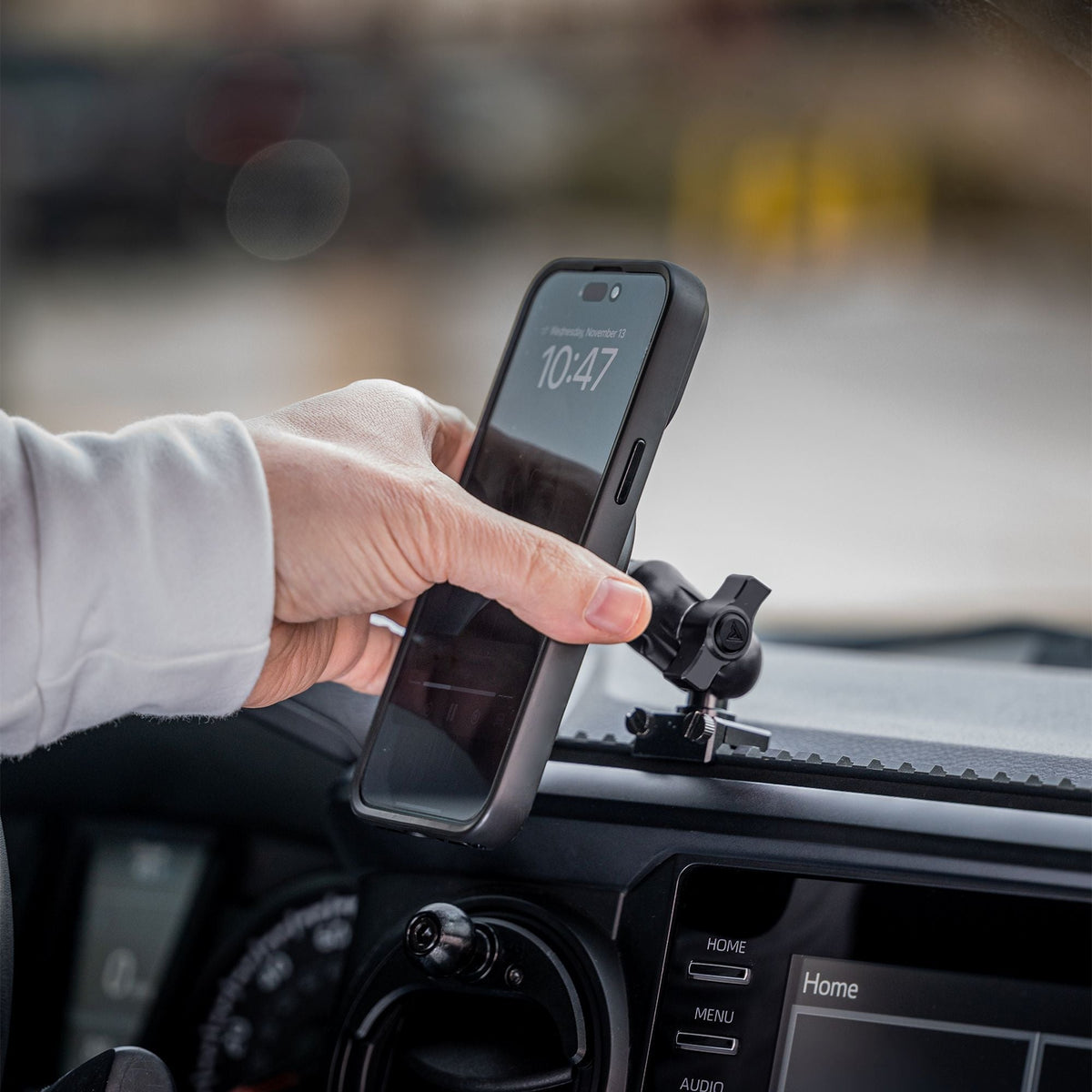 2016-2023 Toyota Tacoma Tackform Assault Track Picatinny Dash Bracket With 20LITE Phone Holder & Midland Magnetic CB Radio Mic Holder - Xtrusion Overland