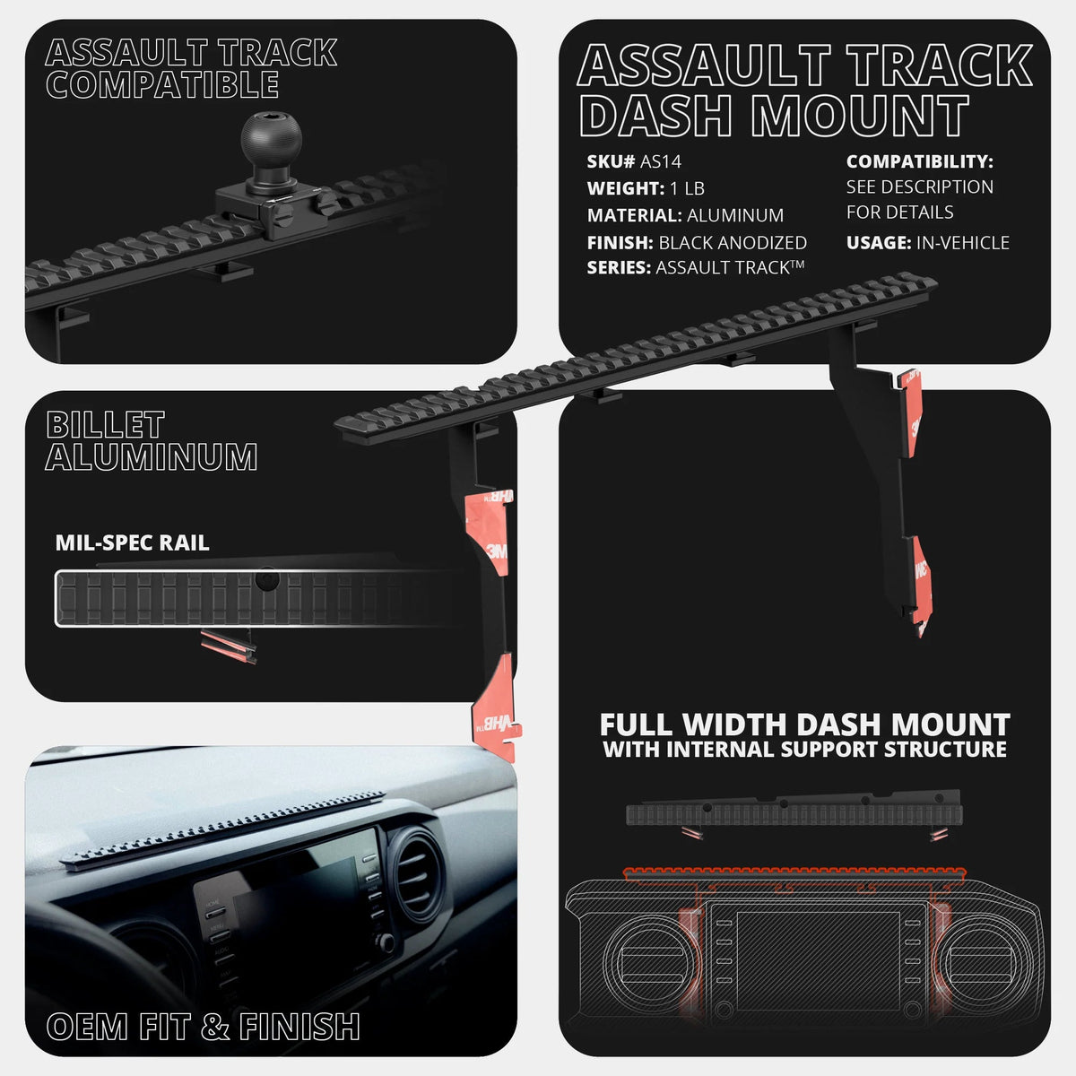 2016-2023 Toyota Tacoma Tackform Assault Track Picatinny Dash Bracket With Dual 20LITE Phone Holders - Xtrusion Overland