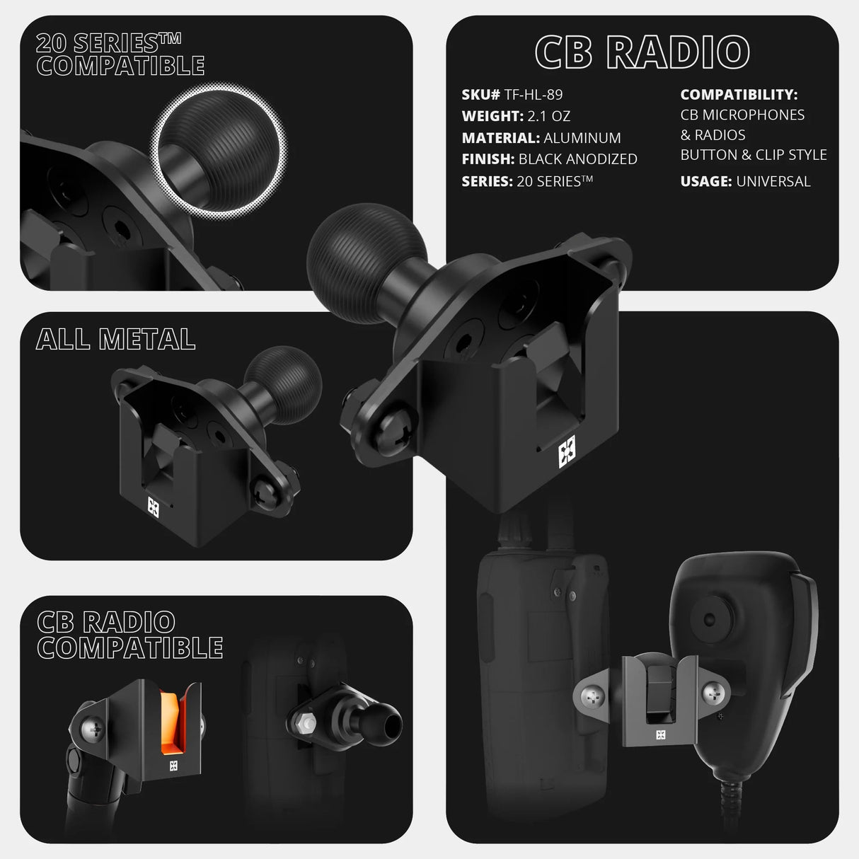 2021-2026 Ford Bronco LINK™ 2-in-1 CB Microphone/Radio Mount With Top Dash Clip | 2" Arm | 6th Generation | (NOT FOR LEATHERETTE STITCHED DASH) - Xtrusion Overland