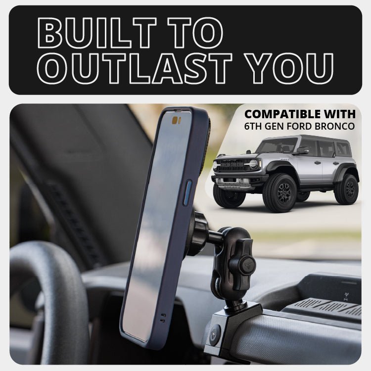 2021-2026 Ford Bronco LINK™ Magnetic Phone Mount With Top Dash Clip | 2" Arm | 6th Generation | (NOT FOR LEATHERETTE STITCHED DASH) - Xtrusion Overland