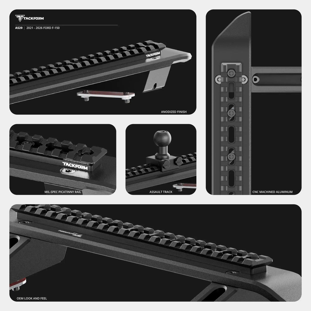 2021+ Ford F-150 (See Compatibility Info For Specific Year/Trim Fitment Details) Tackform Assault Track Picatinny Dash Bracket With Charging Phone Mount - Xtrusion Overland