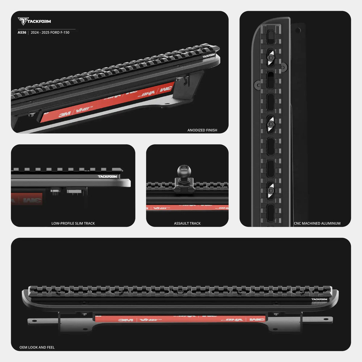 2024+ Ford F-150 (See Compatibility Info For Specific Year/Trim Fitment Details) Tackform Assault Track Picatinny Dash Bracket - Xtrusion Overland