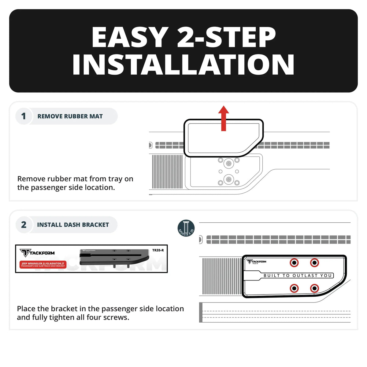2024+ Jeep Wrangler JL & Gladiator JT (Not Compatible With 4xe) Tackform Slim Track Dash Bracket With MagSafe Charging Phone Mount | Passenger Side - Xtrusion Overland
