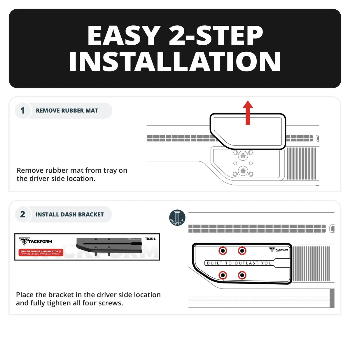 2024+ Jeep Wrangler JL & Gladiator (Not Compatible With 4xe) Tackform Slim Track Dash Bracket With MagSafe Charging Phone Mount | Driver Side - Xtrusion Overland