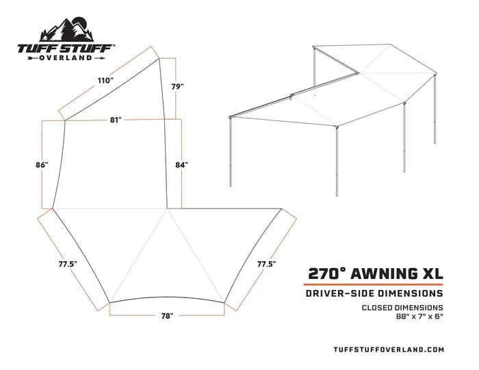 270 DEGREE AWNING, XL, DRIVER SIDE, C-CHANNEL ALUMINUM, OLIVE, BY TUFF STUFF OVERLAND - Xtrusion Overland