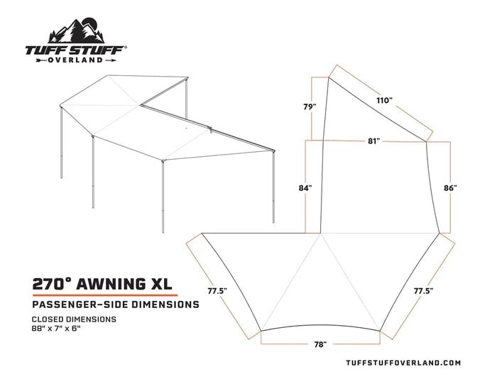 270 DEGREE AWNING, XL, PASSENGER SIDE, C-CHANNEL ALUMINUM, OLIVE, BY TUFF STUFF OVERLAND - Xtrusion Overland