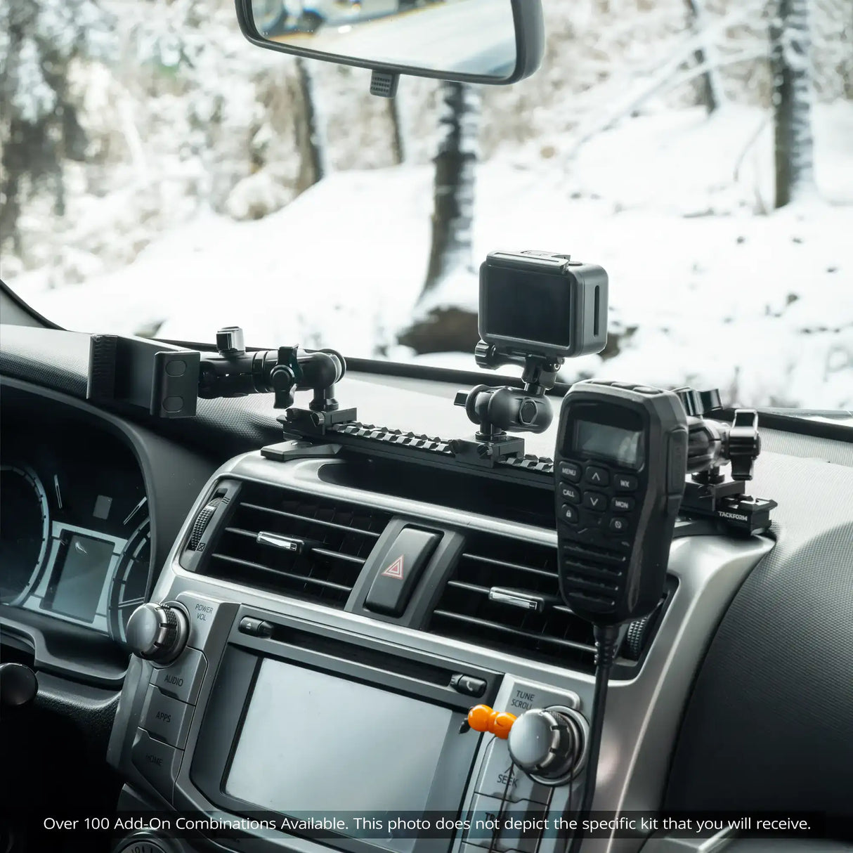 2010-2024 Toyota 4Runner Tackform Assault Track Picatinny Dash Bracket With Magnetic (MagSafe) Phone & Midland Magnetic Radio Microphone Holder