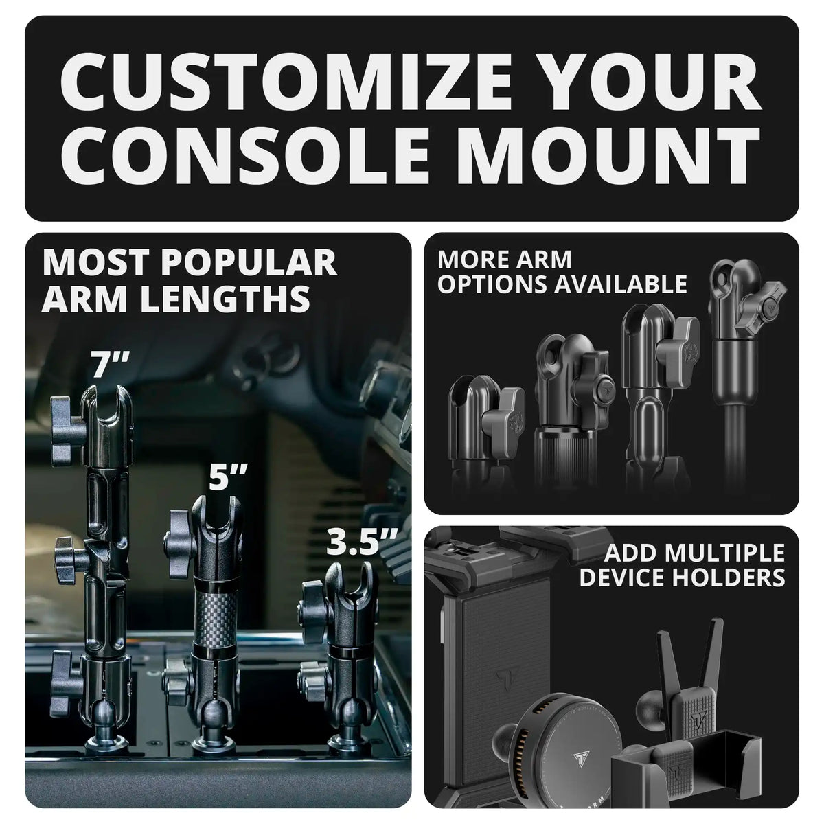 2011-2016 Ford Super Duty Tackform Slim Track Center Console Bracket with Composite Tablet Holder