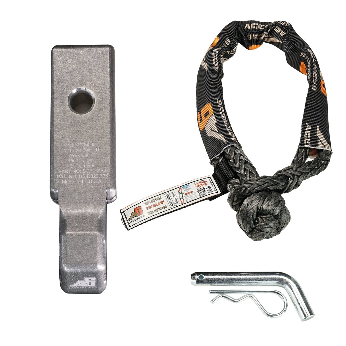 Agency 6 Soft Shackle Recovery Block with Soft Shackle & Hitch Pin – 2" Receiver - Xtrusion Overland