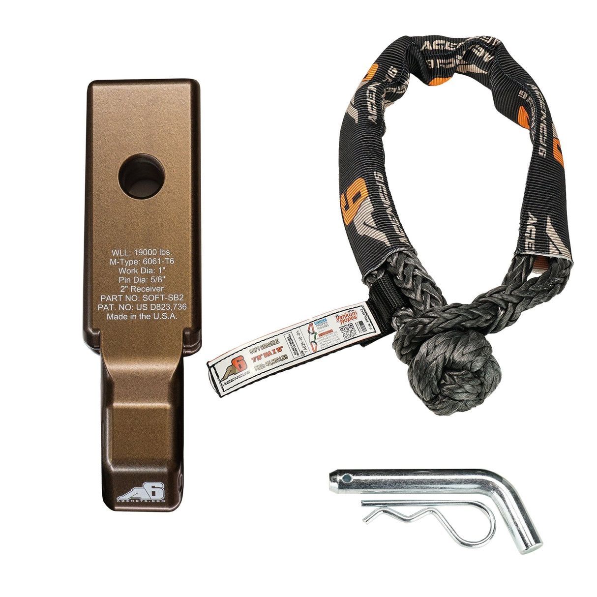 Agency 6 Soft Shackle Recovery Block with Soft Shackle & Hitch Pin – 2" Receiver - Xtrusion Overland