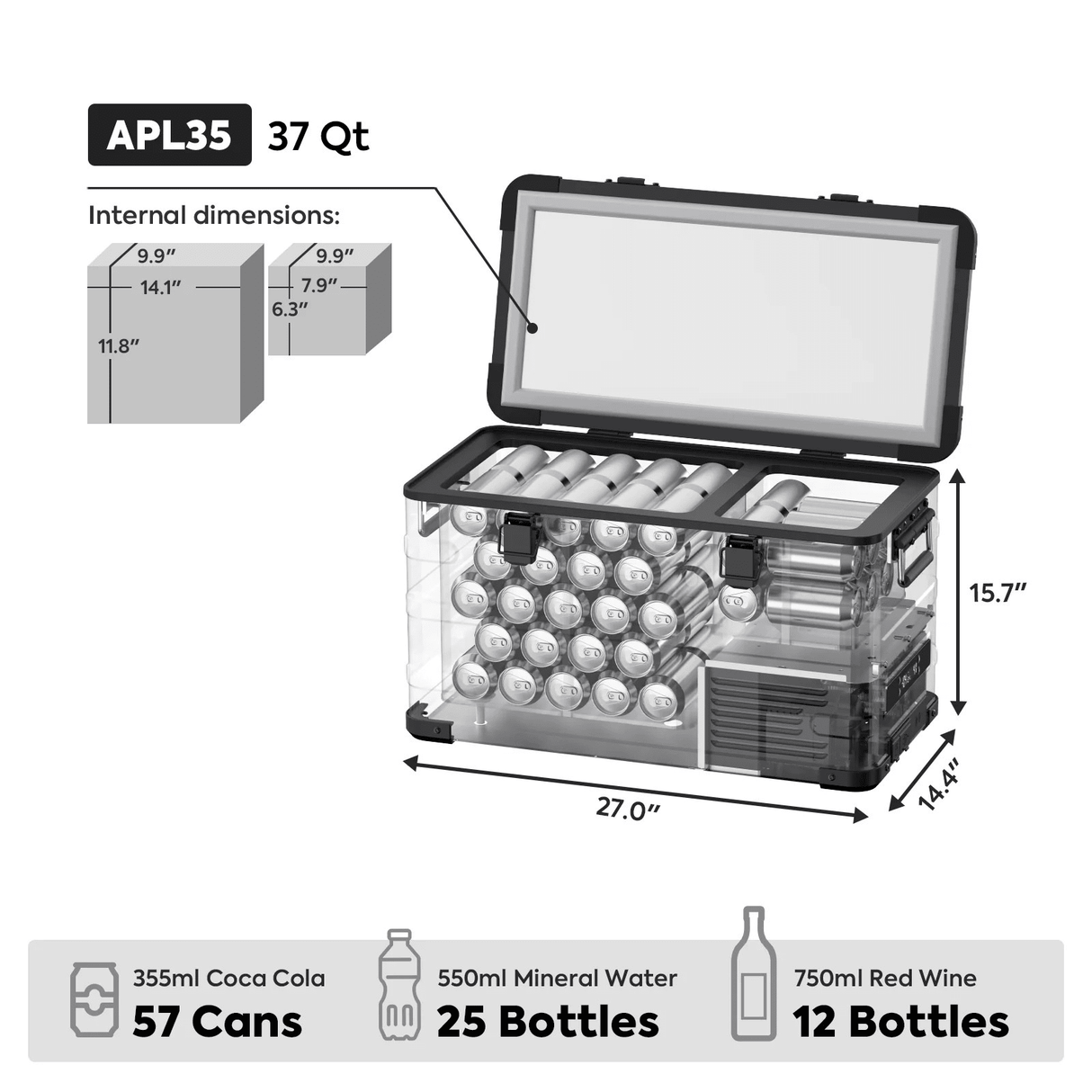 APL35 Dual Zone Aluminum Black Fridge | ICECO | 35 LT - Xtrusion Overland