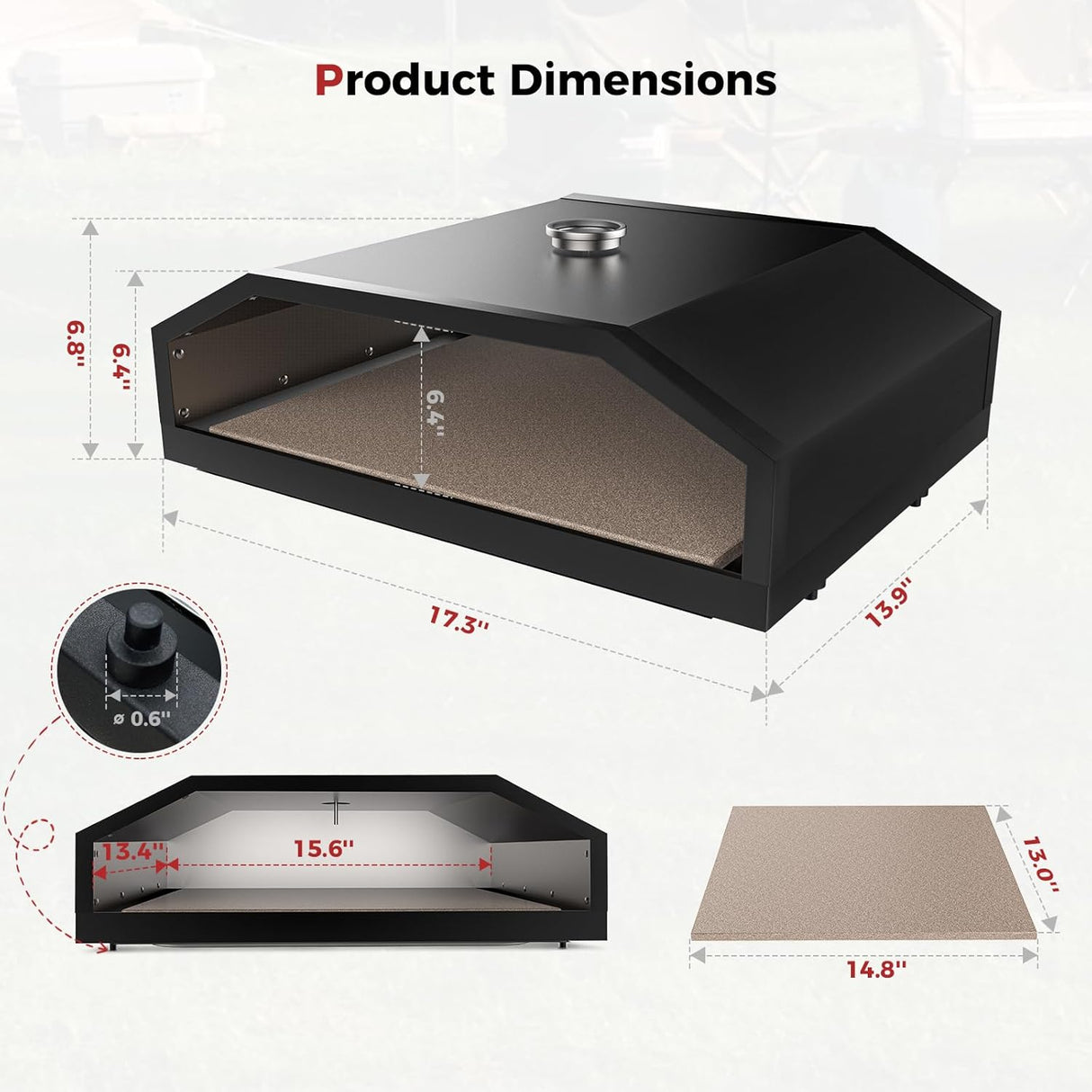 CAMPLUX 17 Inches Pizza Oven for Grill with Storage Bag and 14.8"×13" Cordierite Stone, Grill Top Pizza Oven Built-in Thermometer, Compatible with Propane & Charcoal Grill for Crispy Homemade Pizza - Xtrusion Overland