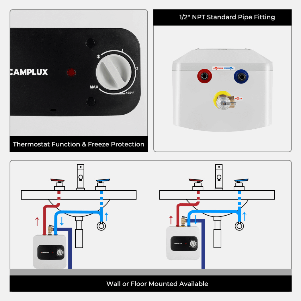 Camplux Electric Mini Tank Water Heater 120V - 1.3 Gallon - Xtrusion Overland