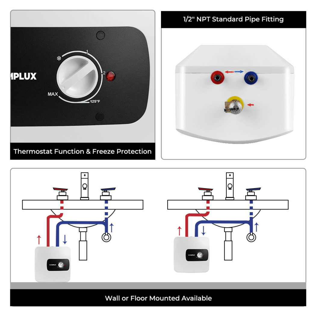 Camplux Electric Mini Tank Water Heater 120V - 4.0 Gallon - Xtrusion Overland