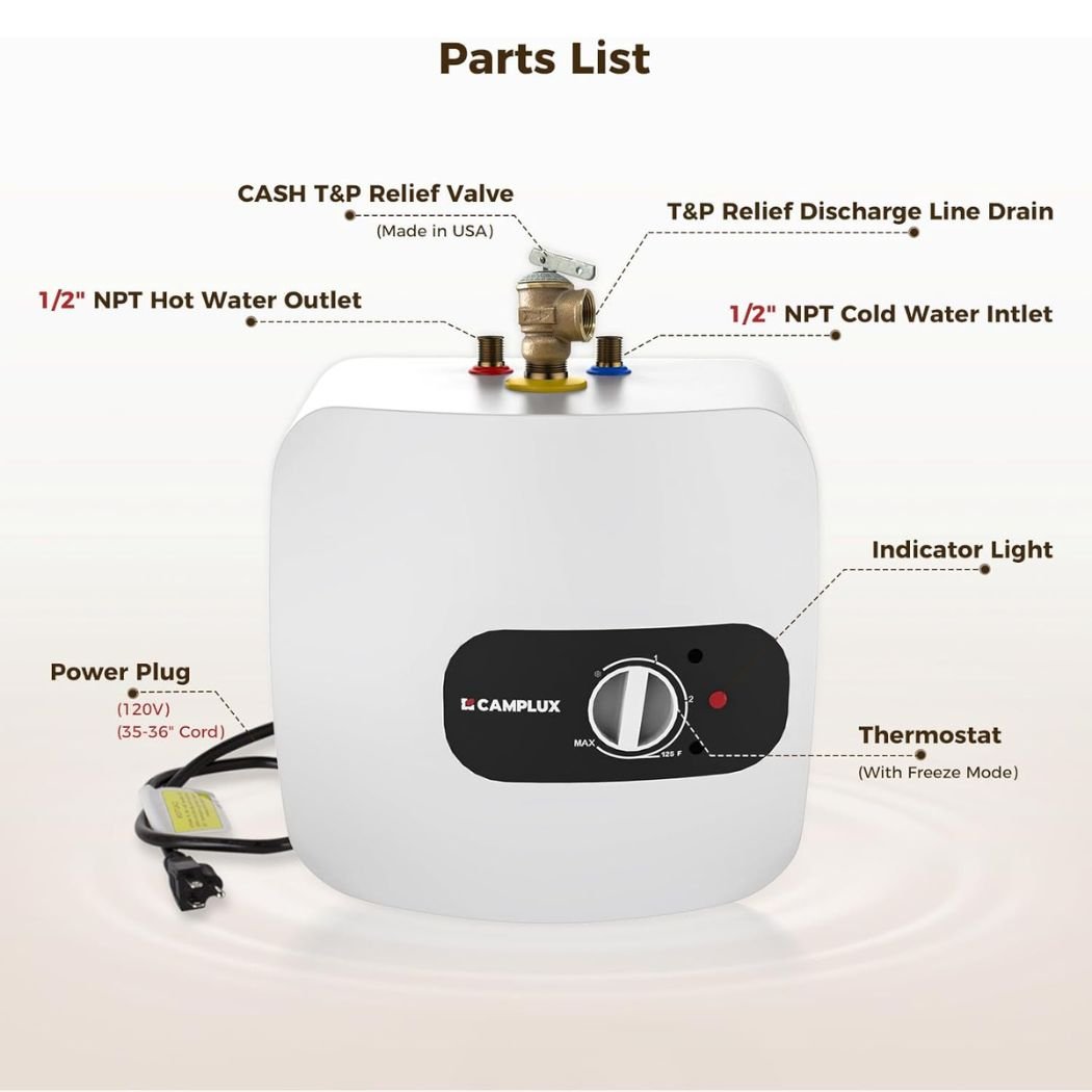 Camplux Electric Mini Tank Water Heater 120V - 8 Gallon - Xtrusion Overland