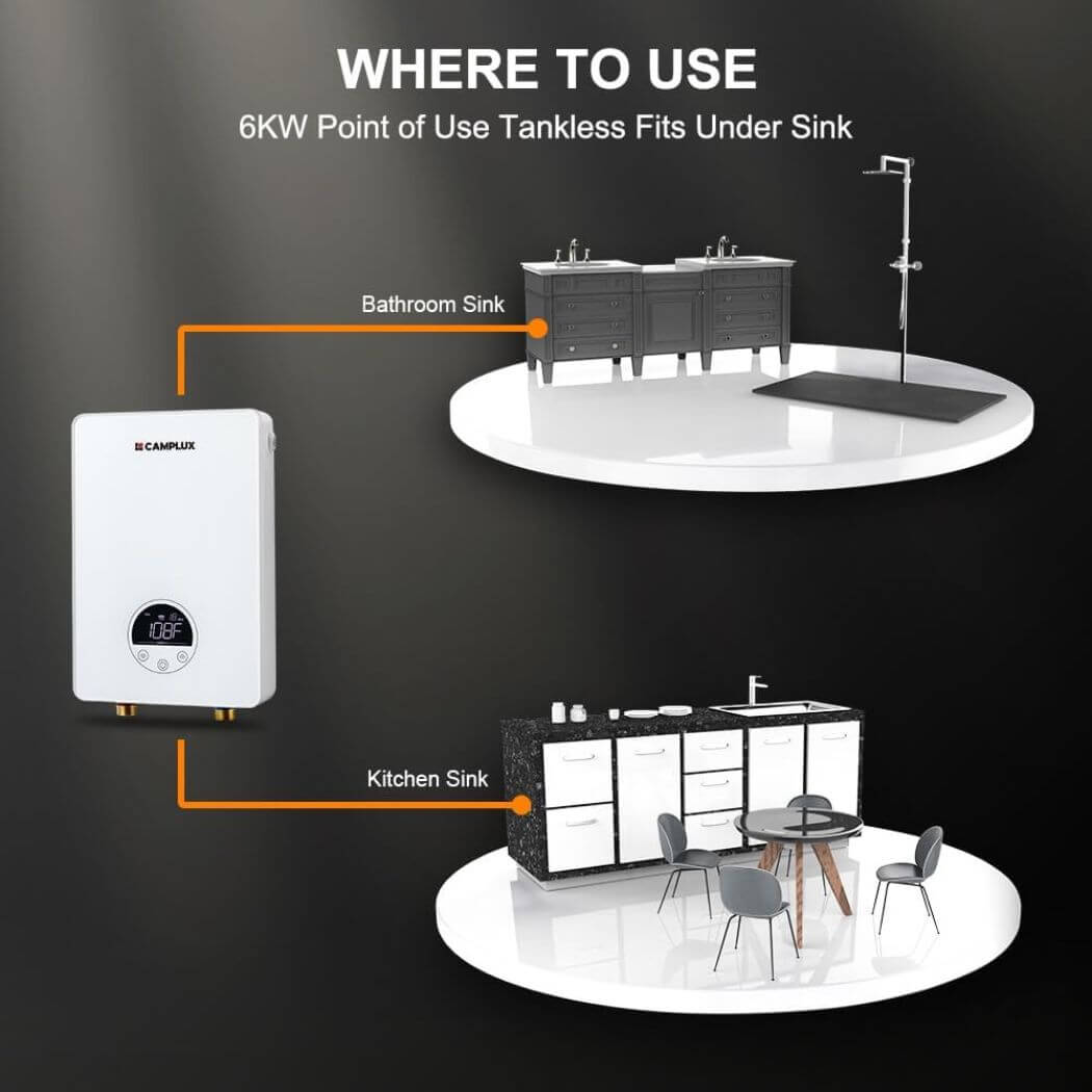 Camplux Electric Point of Use Tankless Water Heater, 6kW at 220~240V - Xtrusion Overland