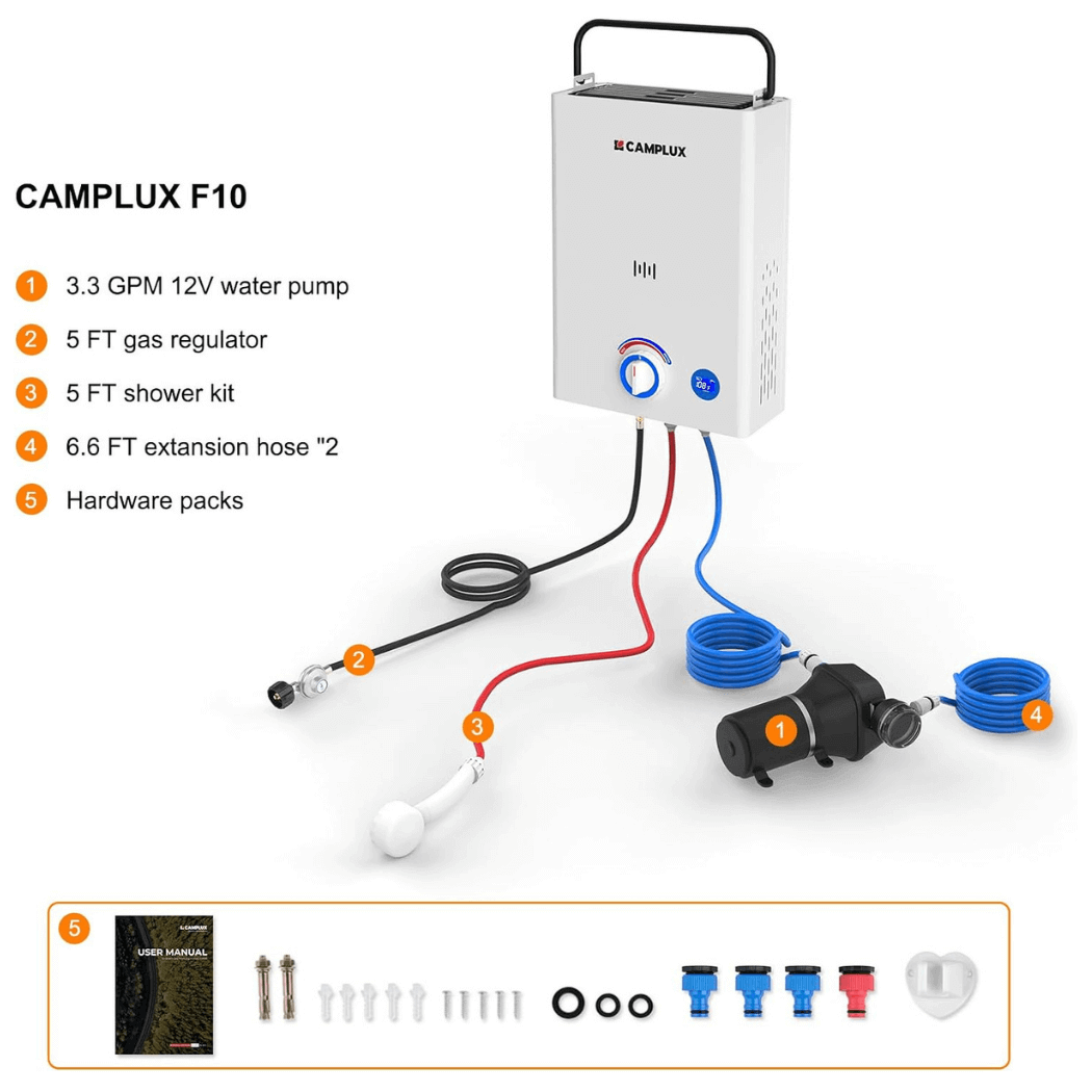Camplux First F10 Pro LPG Camping Water Heater Pump Kit - Xtrusion Overland