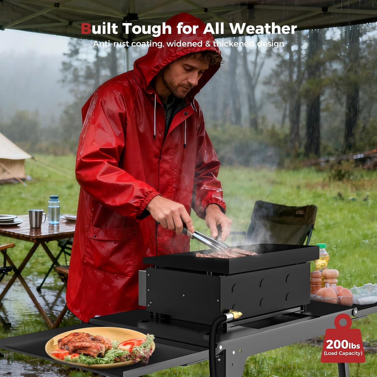 CAMPLUX Griddle Stand for 17” / 22” Tabletop Griddles, Foldable Grill Stand with Dual Side Shelves, 18.1–29.2” Adjustable Height, Anti-Rust Outdoor Griddle Table for Camping & Tailgating - Xtrusion Overland