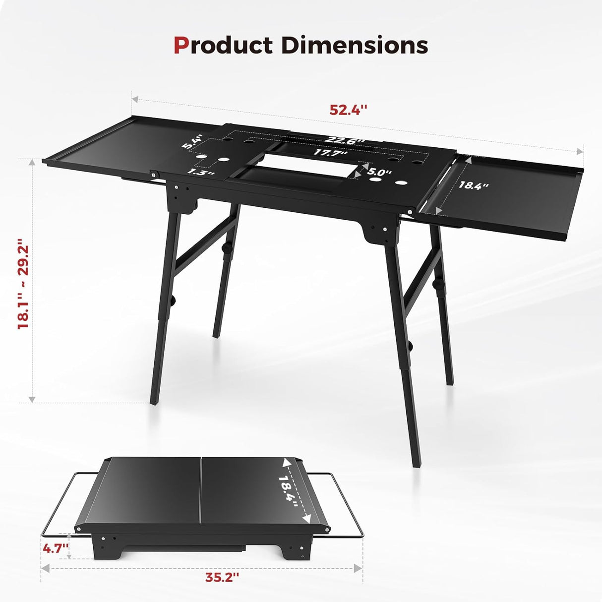 CAMPLUX Griddle Stand for 17” / 22” Tabletop Griddles, Foldable Grill Stand with Dual Side Shelves, 18.1–29.2” Adjustable Height, Anti-Rust Outdoor Griddle Table for Camping & Tailgating - Xtrusion Overland
