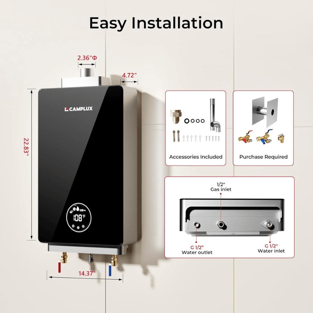 Camplux Instant Indoor Tankless Gas Water Heater 3.18 GPM | Black - Xtrusion Overland