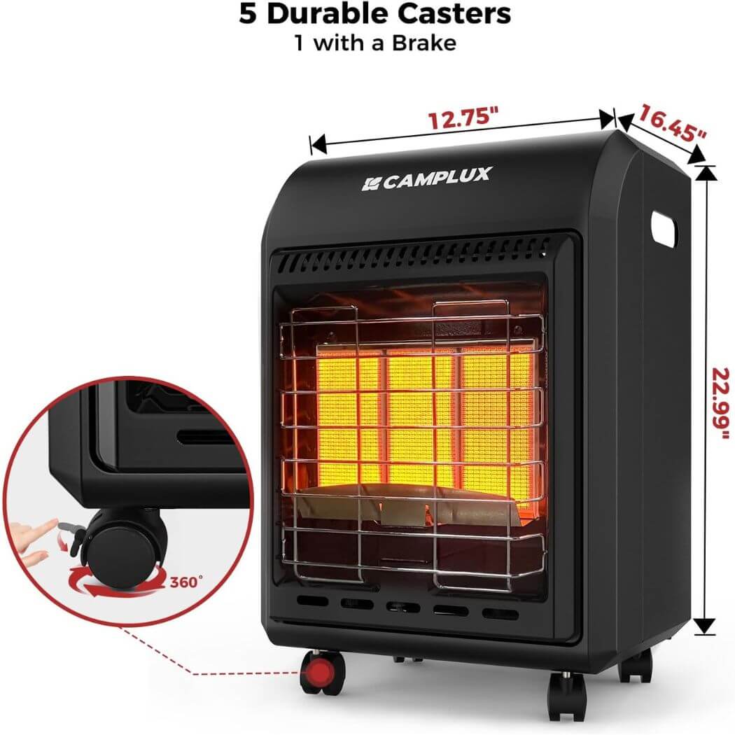 Camplux Portable Heater, Adjustable 6000 to 18000 BTU, Compact Control Dial, Outdoor Propane Heater - Xtrusion Overland