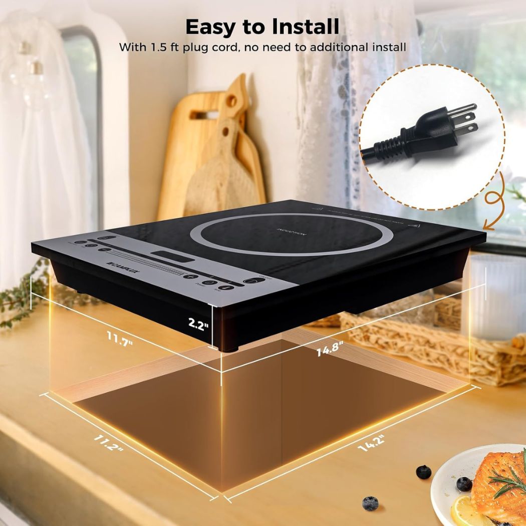 CAMPLUX Portable Induction Cooktop 1800W, 120V Single Burner Electric Cooktop - Xtrusion Overland