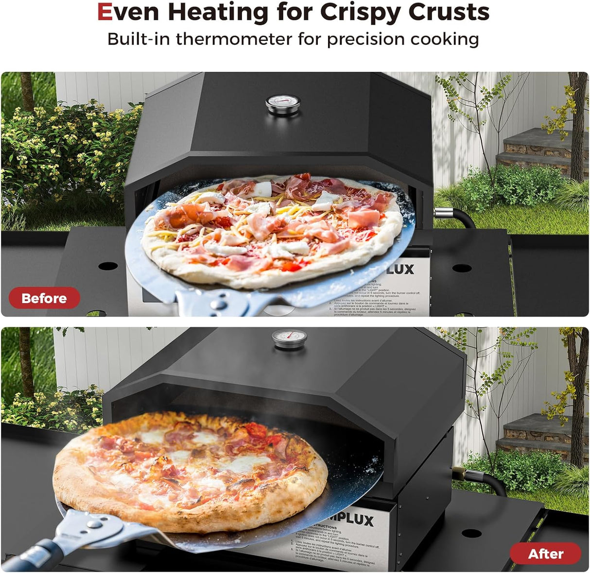 CAMPLUX Portable Propane Grill & Pizza Oven Combo, 11,000 BTU Tabletop Gas Griddle with 17" Pizza Oven Kit and Cordierite Stone, Compact Outdoor Mini Oven for Crispy Pizza, Camping, RV & Tailgating - Xtrusion Overland