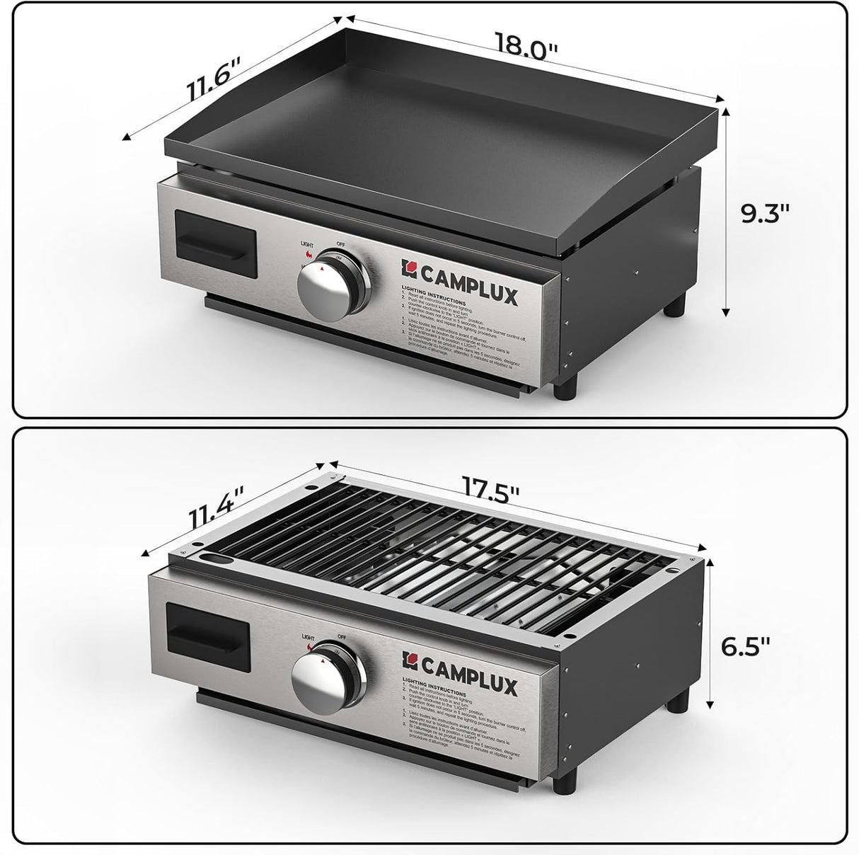 CAMPLUX Portable Propane Grill & Pizza Oven Combo, 11,000 BTU Tabletop Gas Griddle with 17" Pizza Oven Kit and Cordierite Stone, Compact Outdoor Mini Oven for Crispy Pizza, Camping, RV & Tailgating - Xtrusion Overland