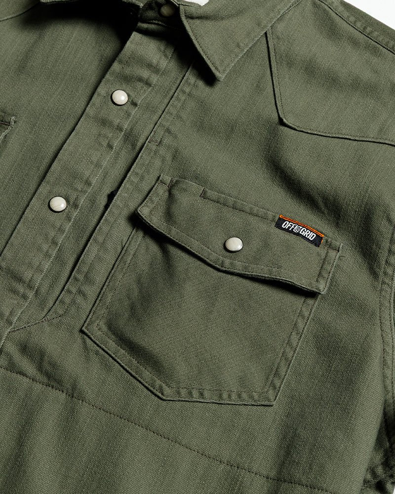 Earl Denim Shirt - Dusty Olive - Xtrusion Overland