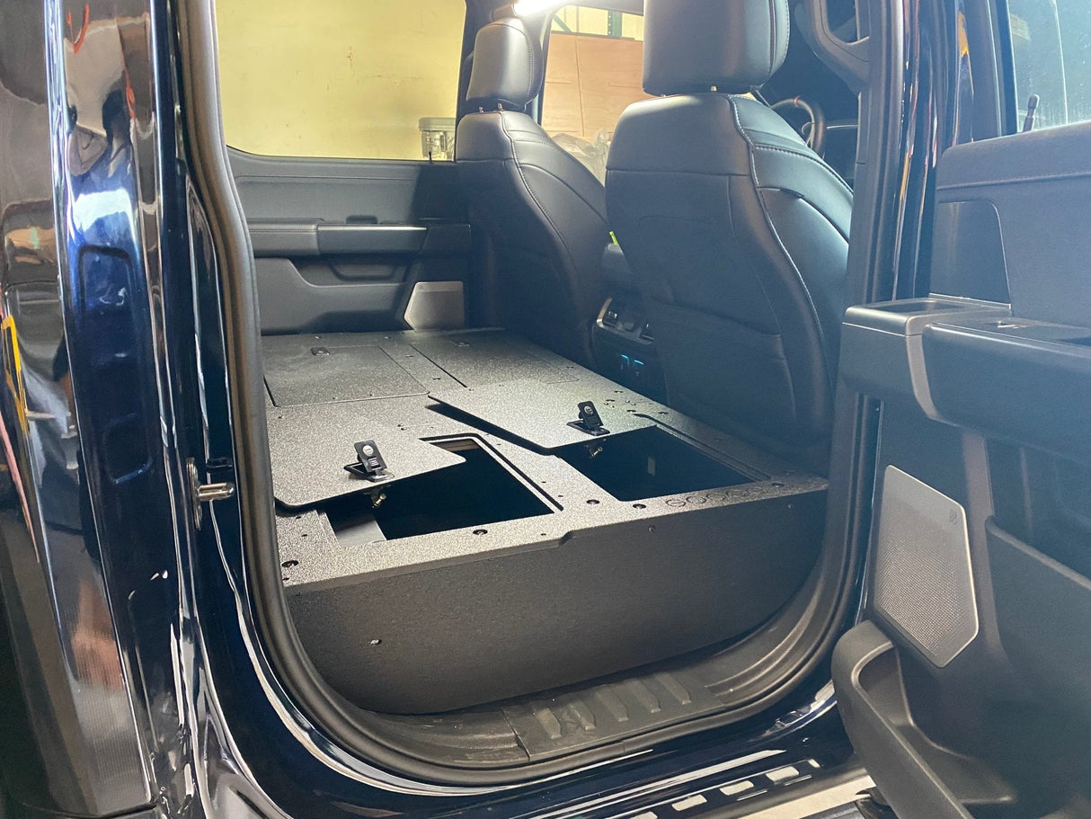 Ford Super Duty Ford - F250 - F550 - 2023 - Present - 5th Gen. Crew Cab - Second Row Seat Delete Plate System with Factory B&O Subwoofer Center Wall with Exterior Port - Xtrusion Overland