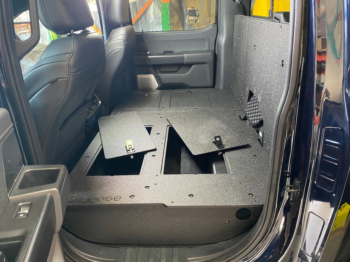 Ford Super Duty Ford - F250 - F550 - 2023 - Present - 5th Gen. Crew Cab - Second Row Seat Delete Plate System with Factory B&O Subwoofer Center Wall with Exterior Port - Xtrusion Overland