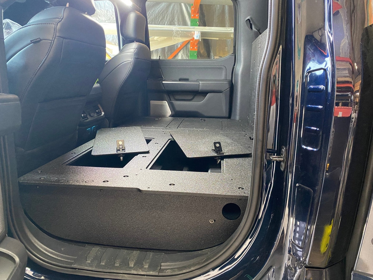 Ford Super Duty Ford - F250 - F550 - 2023 - Present - 5th Gen. Crew Cab - Second Row Seat Delete Plate System with Factory B&O Subwoofer Center Wall with Exterior Port - Xtrusion Overland