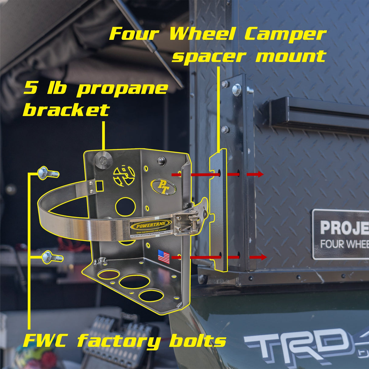 Four Wheel Camper Mount for 5 lb propane tank bracket - Xtrusion Overland