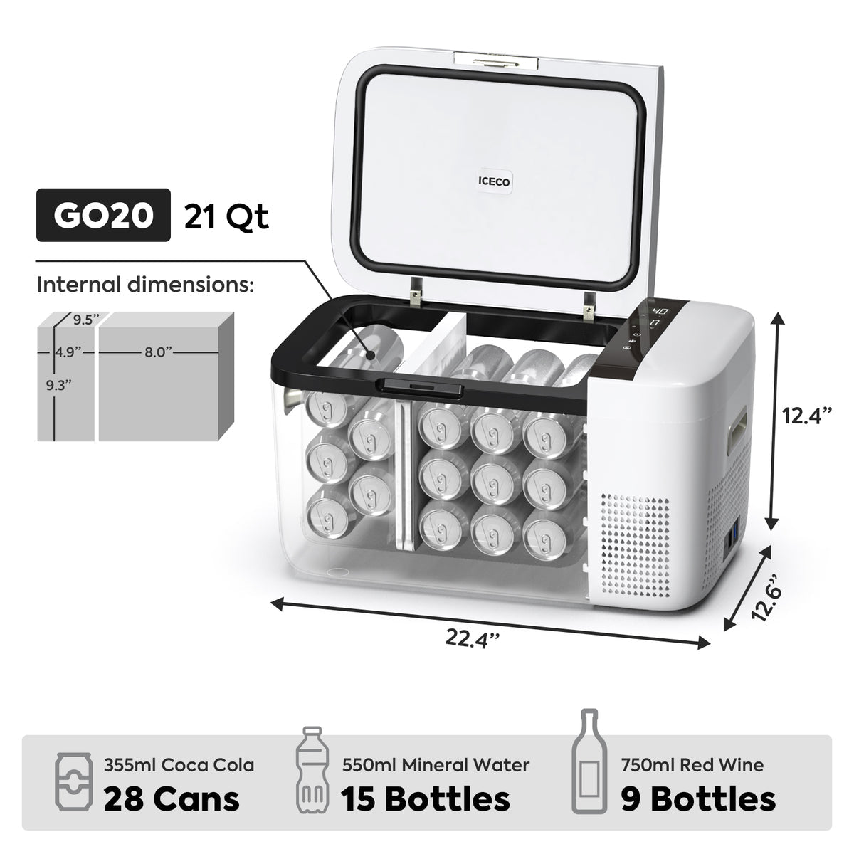 GO20 Dual Zone 12V Portable Freezer - White | ICECO | 20 LT - Xtrusion Overland