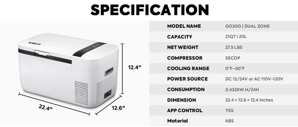 GO20 Dual Zone 12V Portable Freezer - White | ICECO | 20 LT - Xtrusion Overland