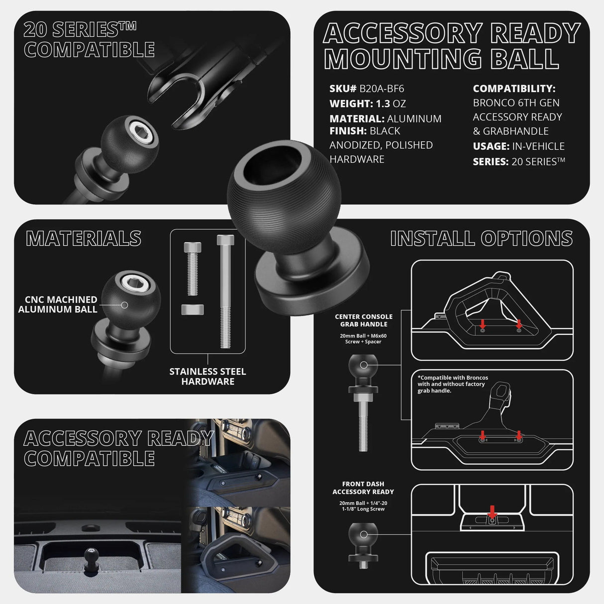 LINK™ Camera Mount | Accessory Ready Dash and Grab Handle Compatible | 2021+ Ford Bronco | 3.5" Arm - Xtrusion Overland