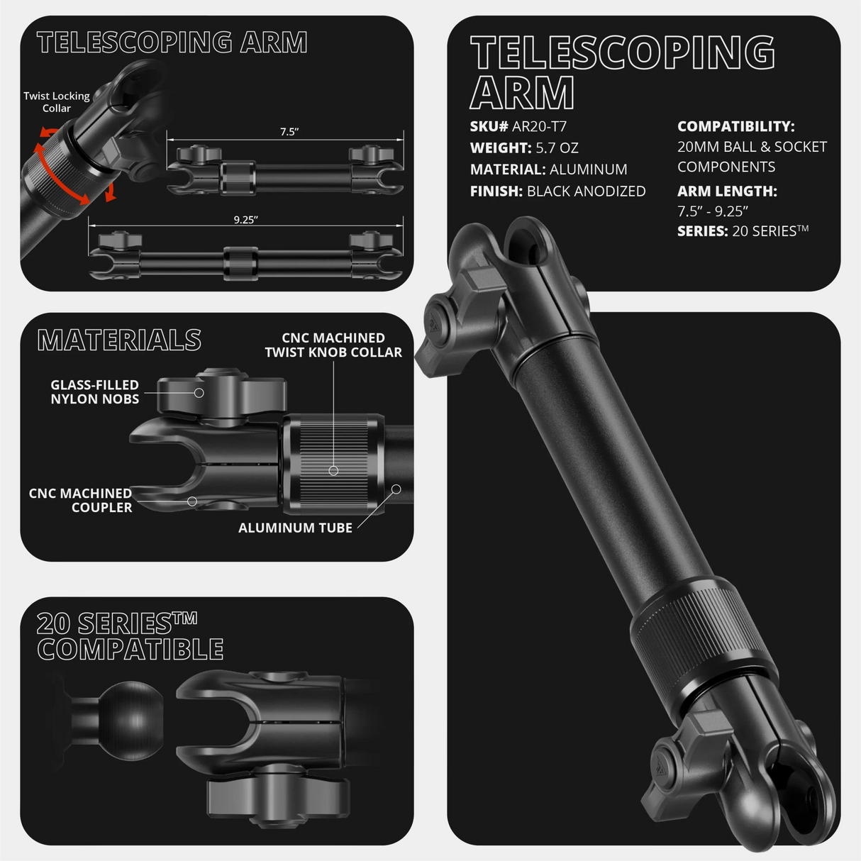 LINK™ MagSafe Phone Mount | Accessory Ready Dash and Grab Handle Compatible | 2021+ Ford Bronco | 7.5"-9.25" Telescoping Arm - Xtrusion Overland