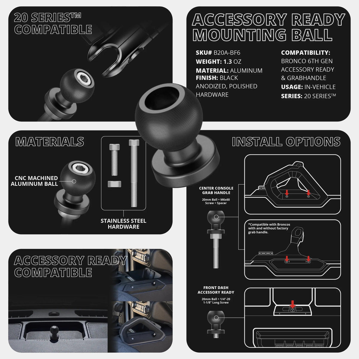 LINK™ Phone Mount | Accessory Ready Dash and Grab Handle Compatible | 2021+ Ford Bronco | 3.5" Arm - Xtrusion Overland