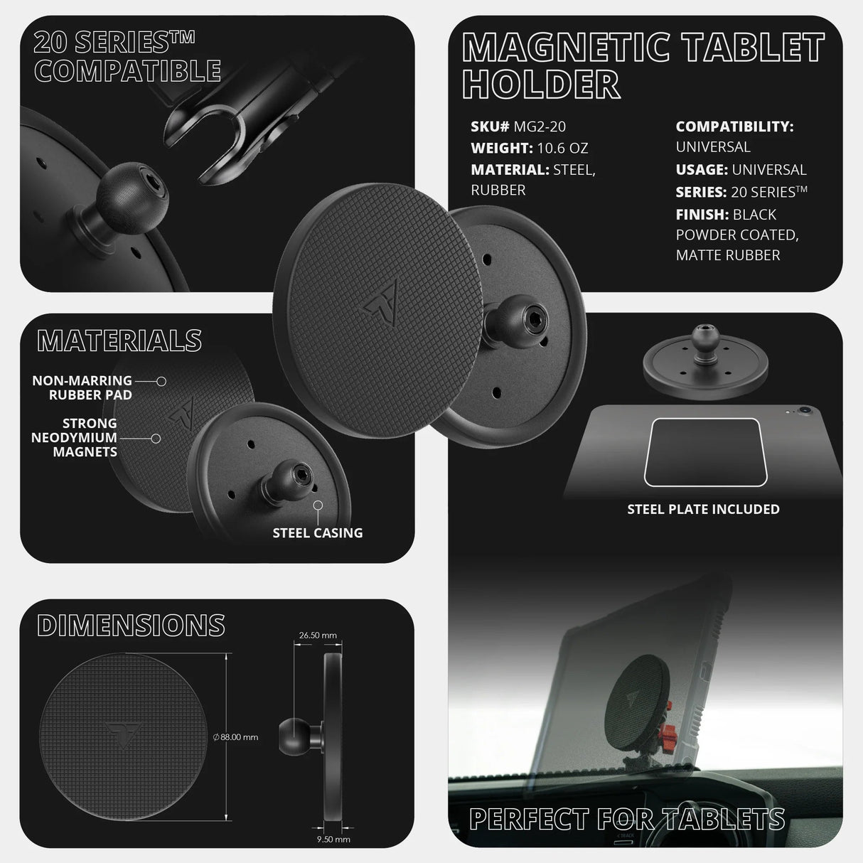 Magnetic Tablet Holder | Slim Track Base | 3.5" DuraLock™ Arm - Xtrusion Overland