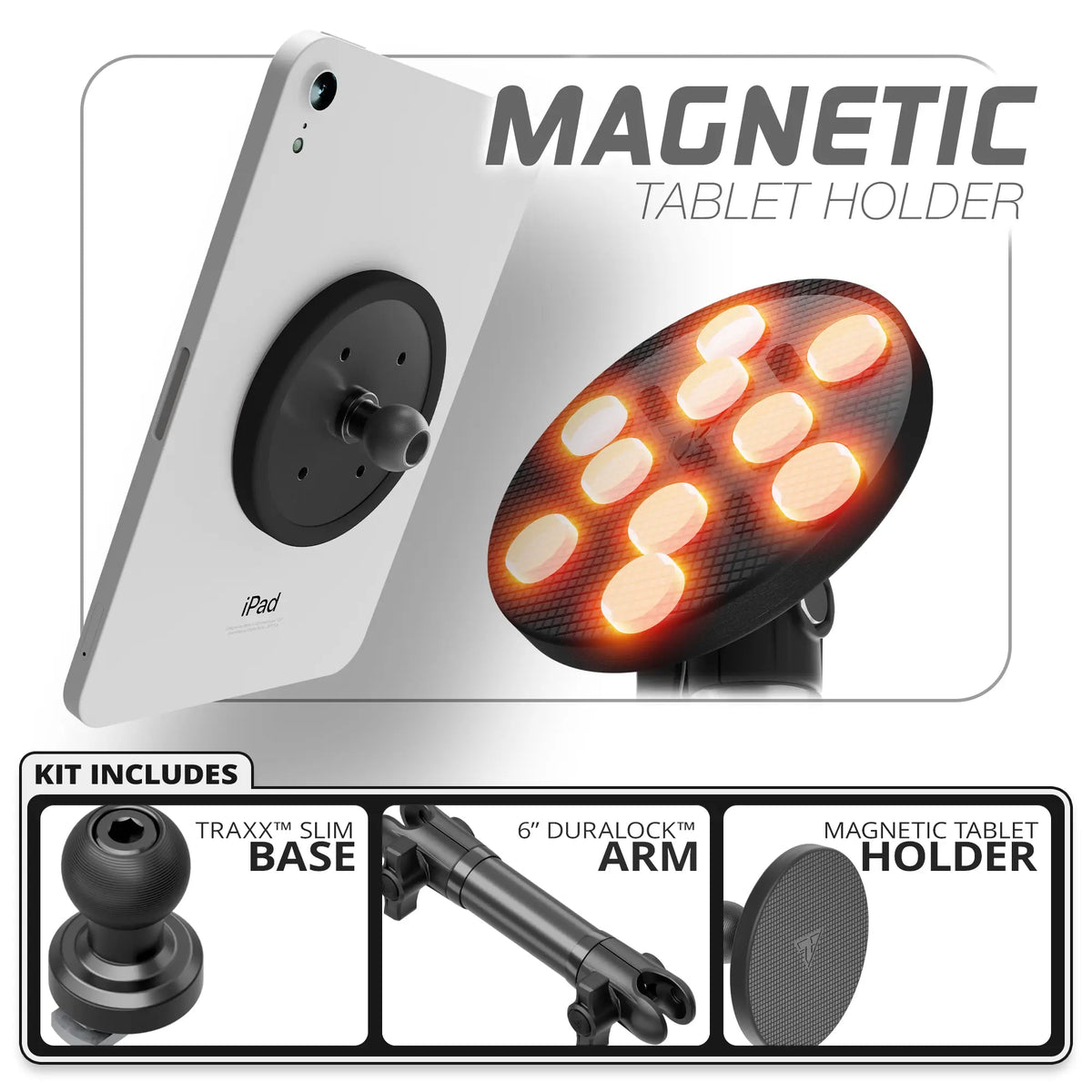 Magnetic Tablet Holder | Slim Track Base | 6" DuraLock™ Arm - Xtrusion Overland