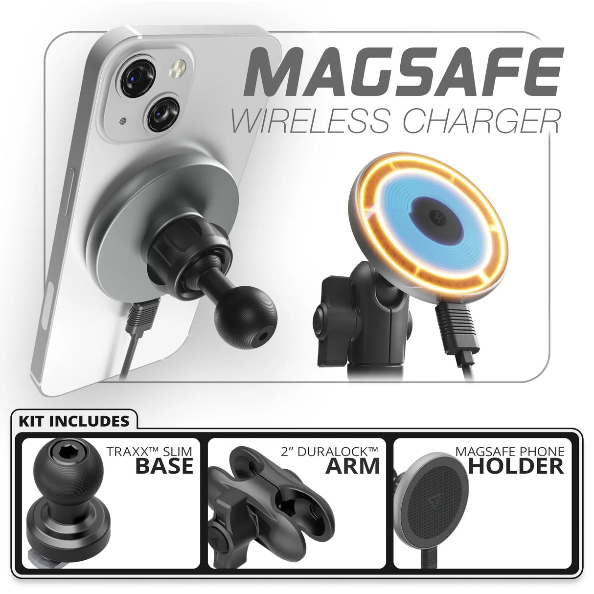 MagSafe Charging Phone Holder | Slim Track Base | 2" DuraLock Arm - Xtrusion Overland