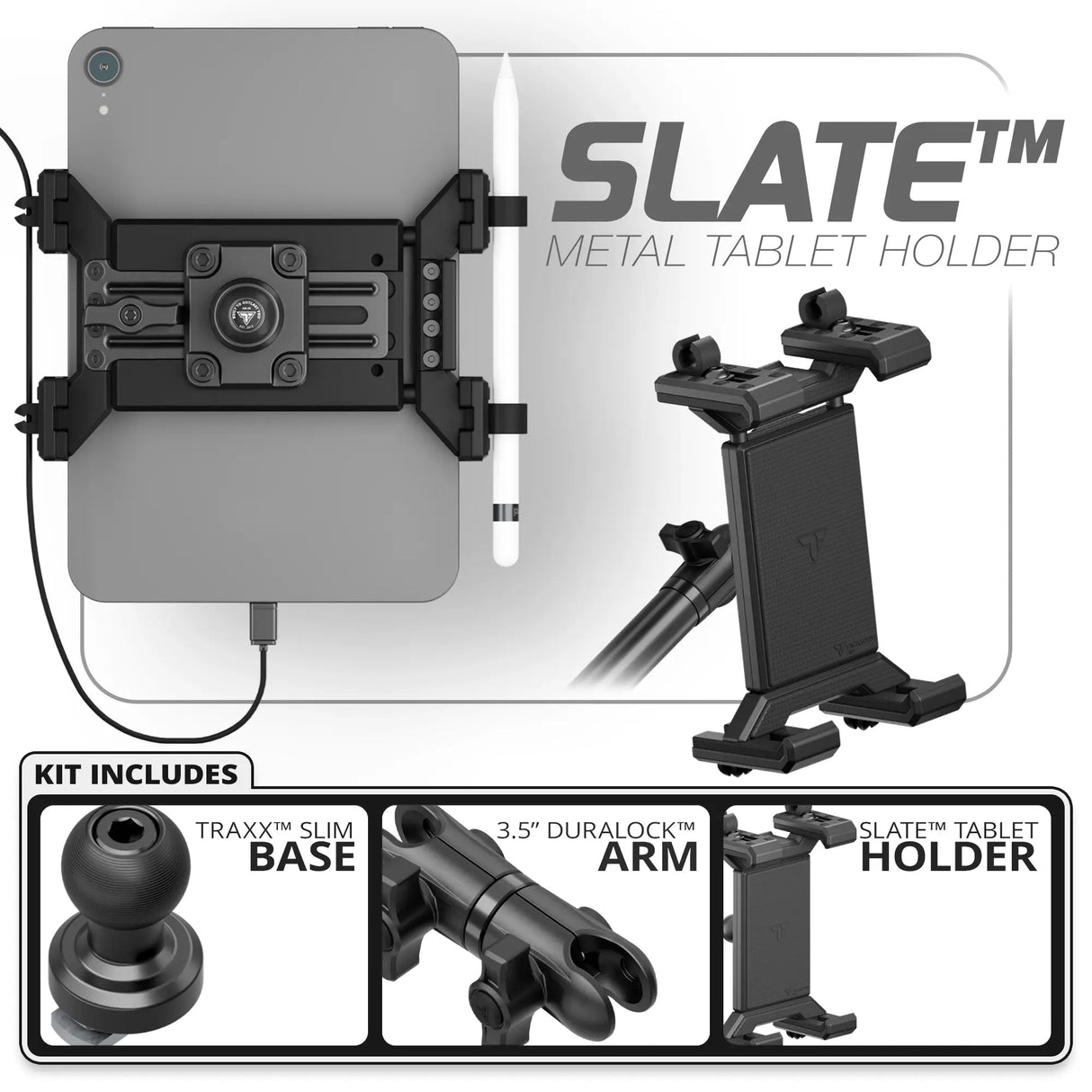 Metal Tablet Holder | Slim Track Base | 3.5" DuraLock Arm - Xtrusion Overland