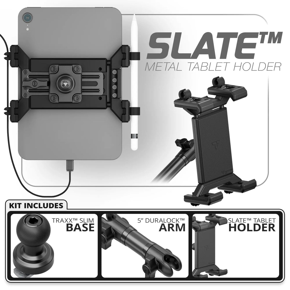 Metal Tablet Holder | Slim Track Base | 5" DuraLock Arm - Xtrusion Overland
