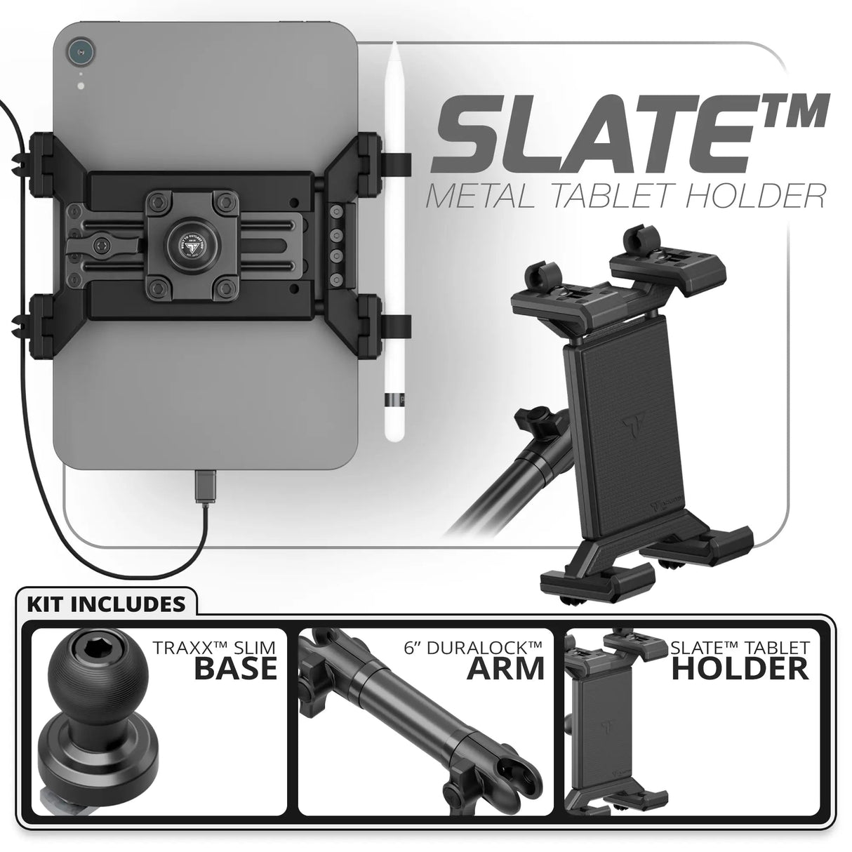 Metal Tablet Holder | Slim Track Base | 6" DuraLock Arm - Xtrusion Overland