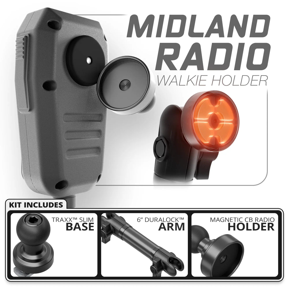 Midland MXT CB Mic | Slim Track Base | 6" DuraLock Arm - Xtrusion Overland