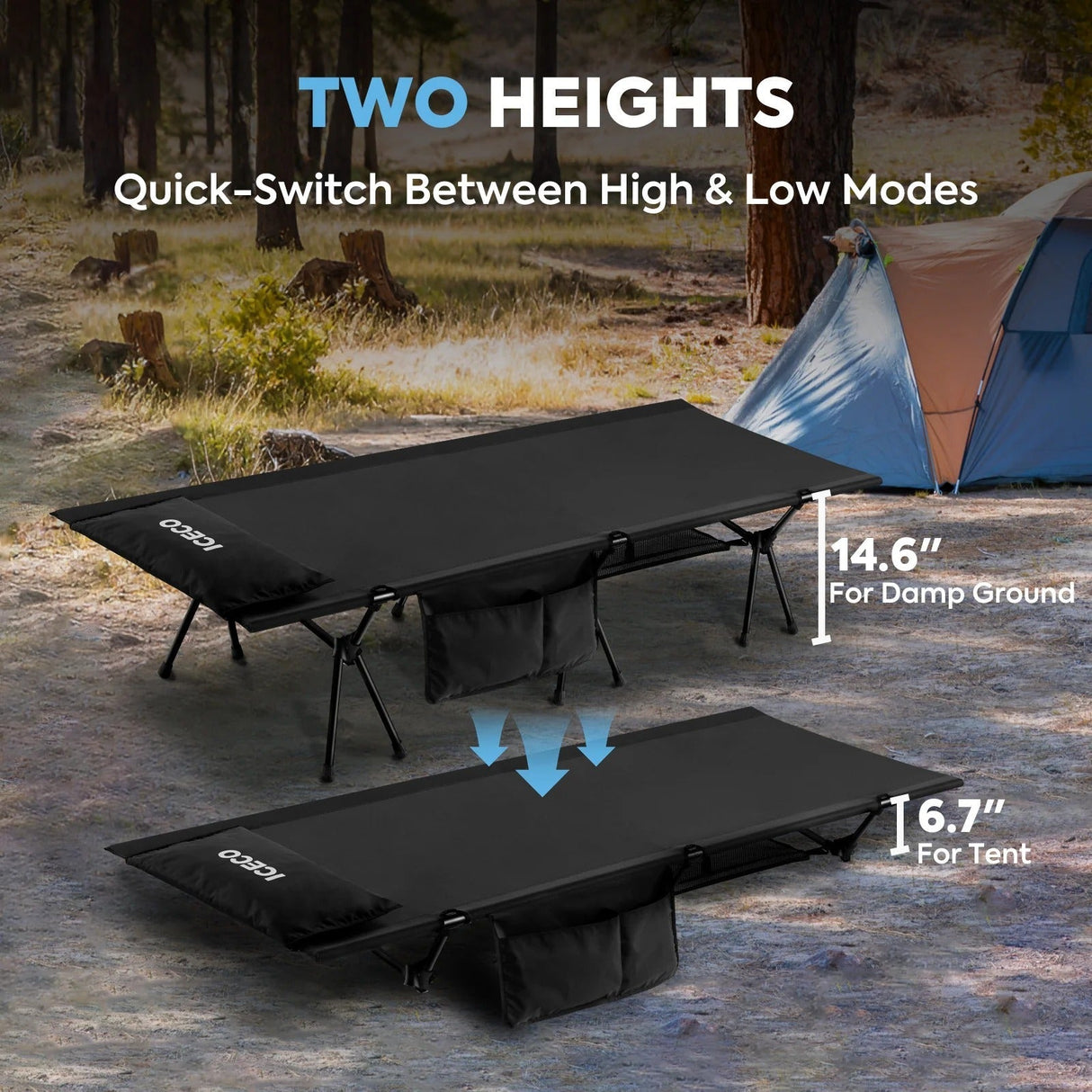 Portable L Size Camping Cot in Black | ICECO - Xtrusion Overland