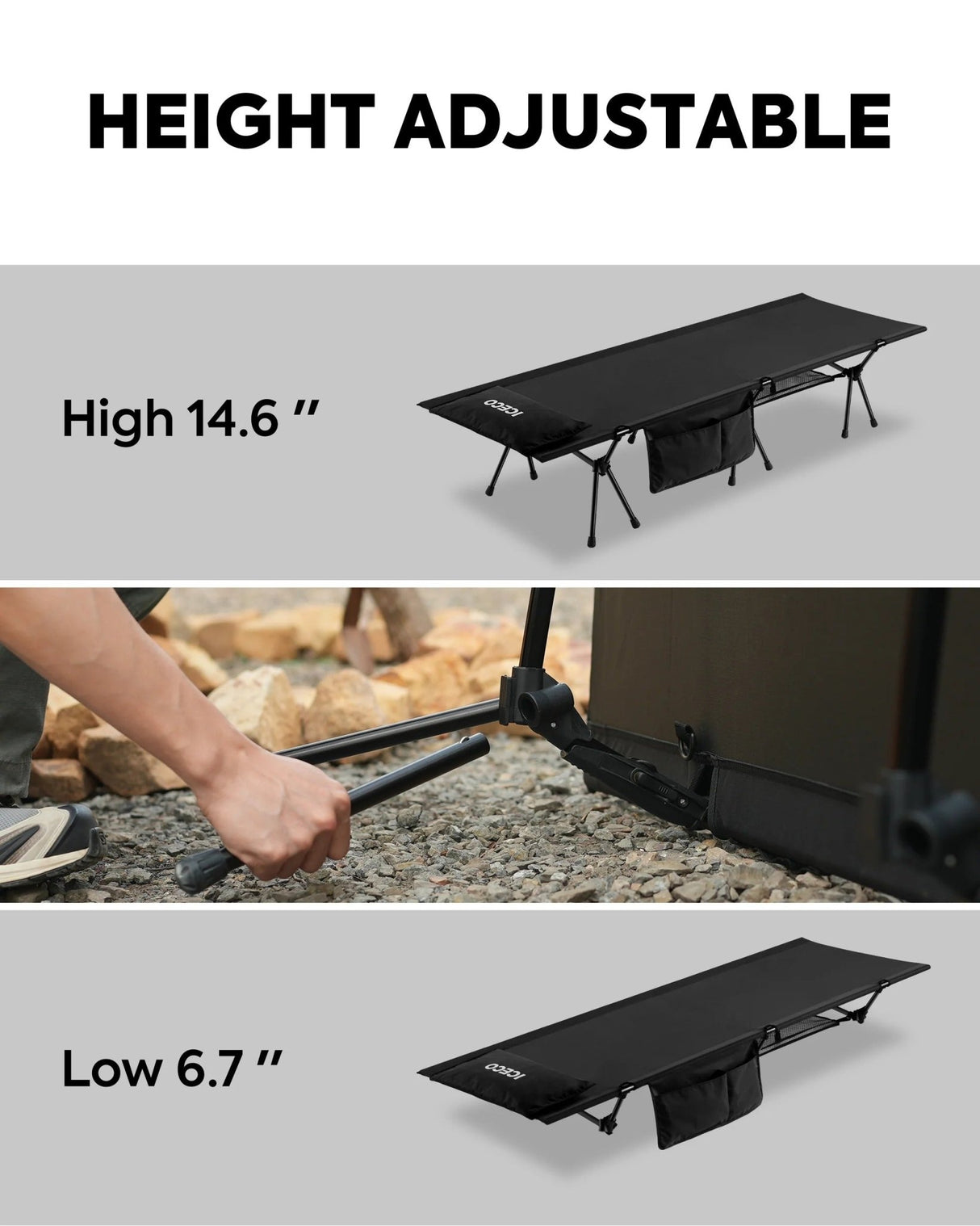 Portable L Size Camping Cot in Black | ICECO - Xtrusion Overland